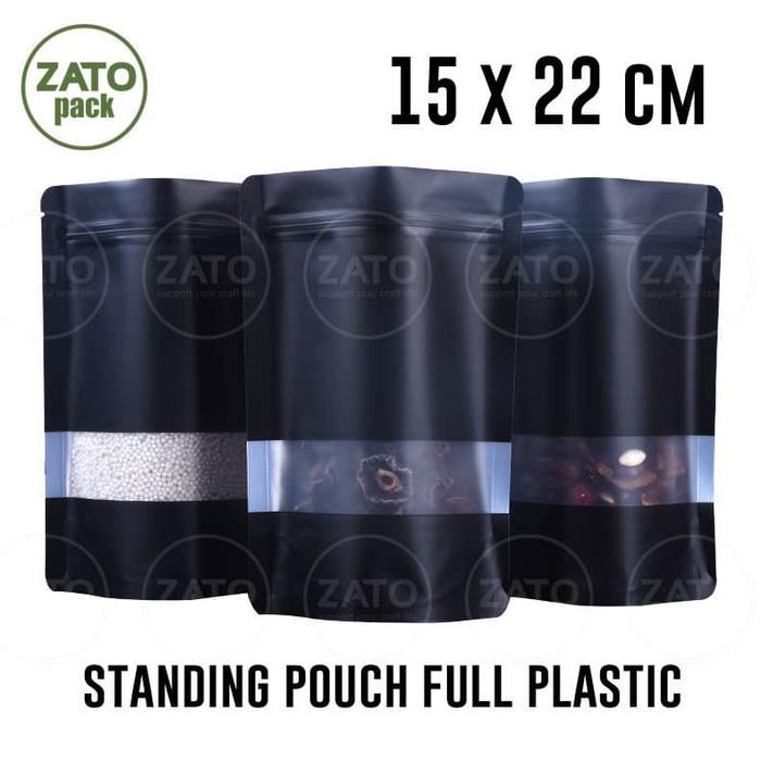 15x22 - 50 pcs BLACK STANDING POUCH FULL PLASTIC - kemasan packaging bungkus standing pouch ZATOPACK