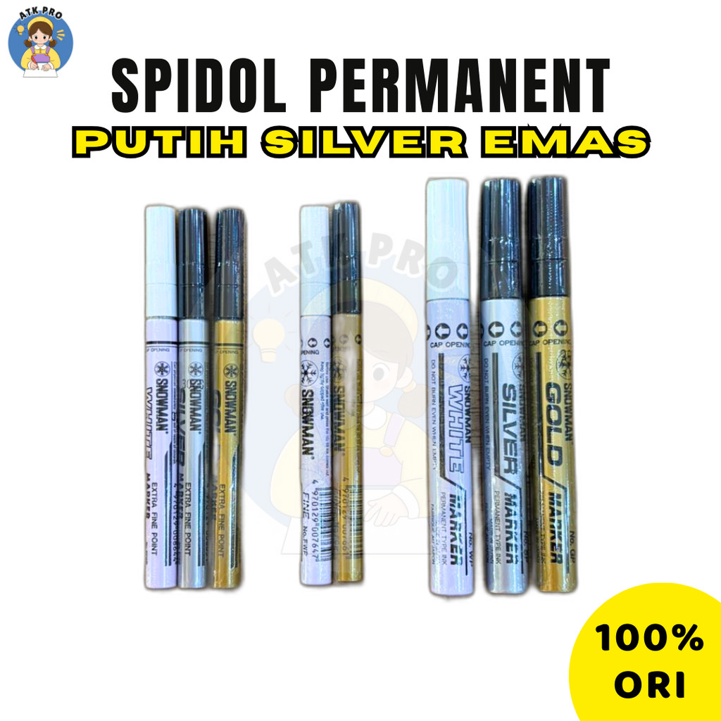 Spidol Permanen PUTIH EMAS SILVER Snowman (Satuan) Mata Tebal Tipis Extra Fine / Snowman Paint Marke
