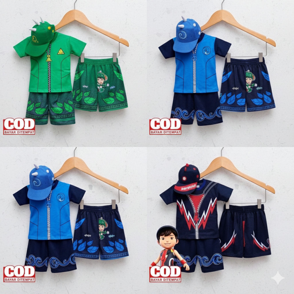 SETELAN ANAK BOBOIBOY HALILINTAR/GEMPA/API/SOLAR/DAUN/BAJU ANAK BOBOIBOY LAKI LAKI/KOSTUM ANAK BOBOI
