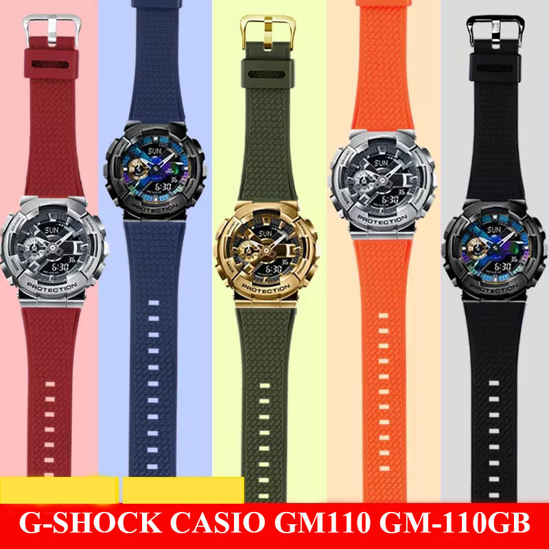 Silicone Watband 16mm For Casio GM110 GM-110 Wat Strap G-SHOCK GM-110GB Waterproof Soft Resin Rubber