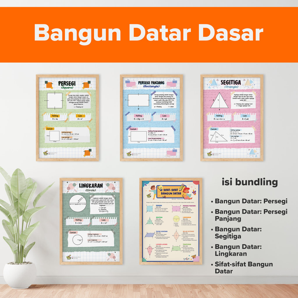 Poster Alat Peraga Edukasi Matematika Rumus Bangun Datar Ruang Angka Romawi Konversi Satuan Pecahan 
