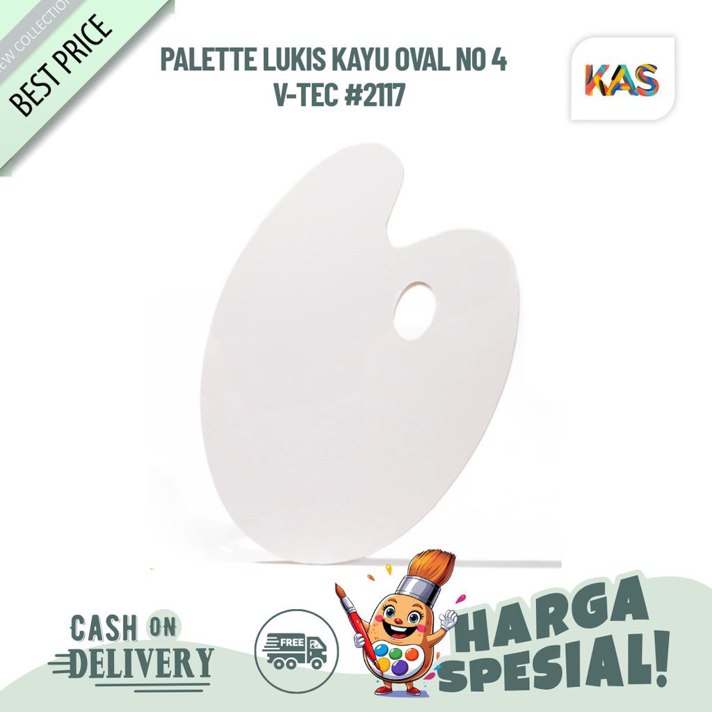 Pallet Lukis Kayu Oval No 4  V-Tec #2117 / Palet Kayu Oval Vtec / Palette Kayu Untuk Melukis Ukuran 