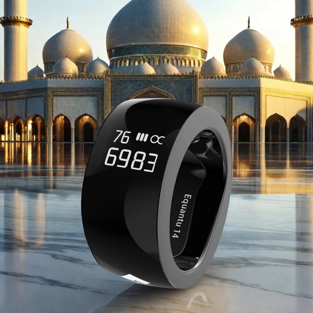 Cincin Dzikir Digital Equantu Smart Tasbih Ring Stainless Steel, LCD Display, Alarm Getar tjq