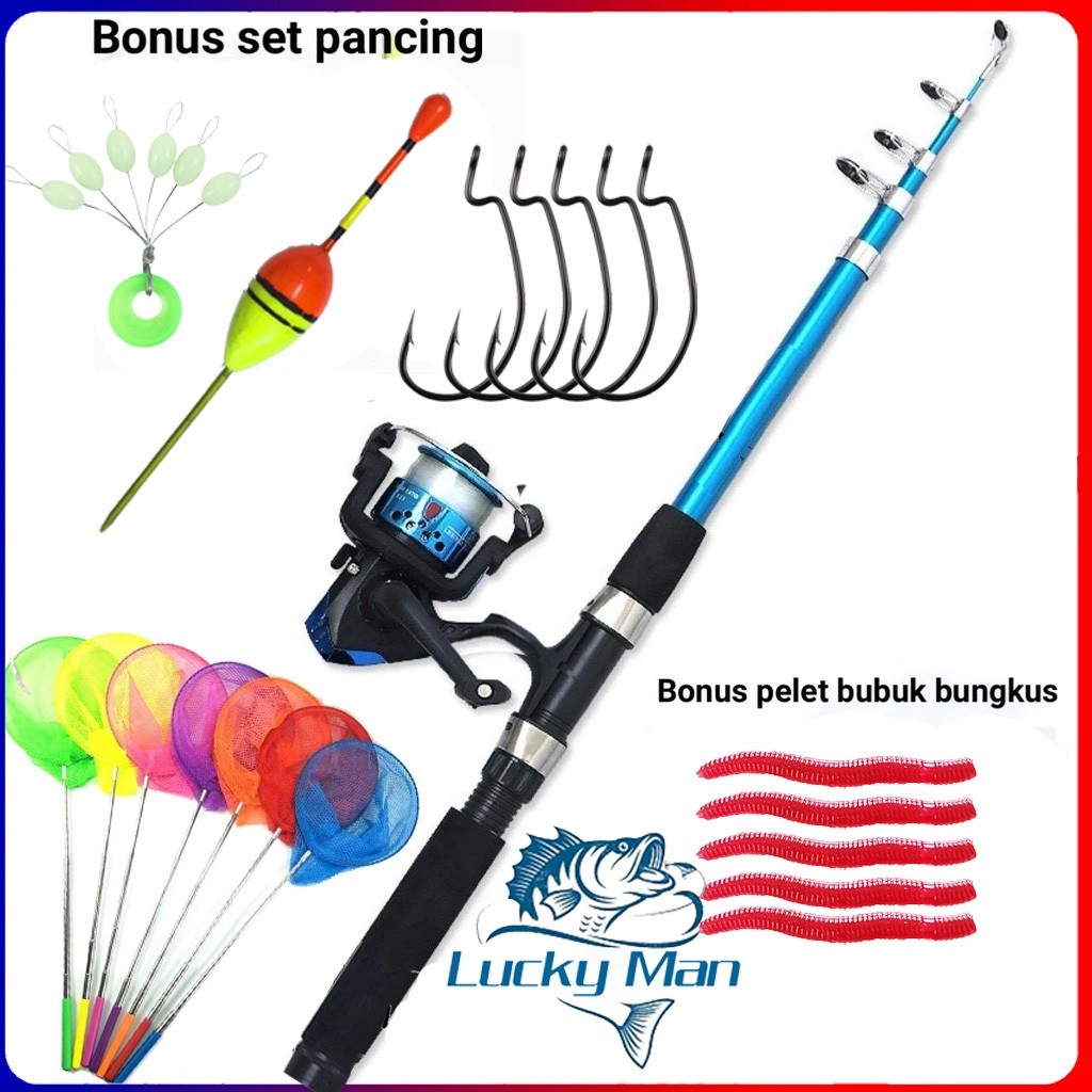 Set Paket Joran Pancing Antena Carbon Kagawa Antena lengkap Pelet tegek Reel Pancing Rill Telescopic