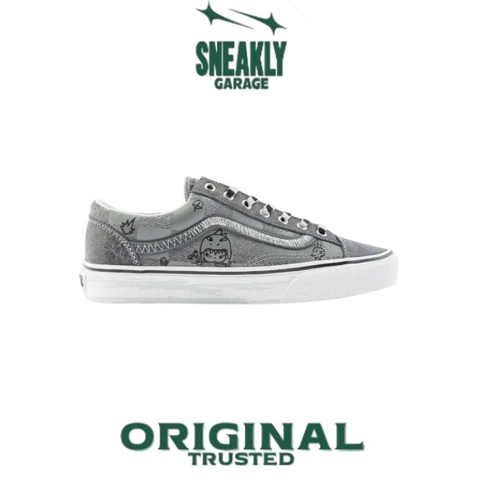 Sepatu Vans Old Skool Style 36 HIRONO Grey Black Denim  Sneakers Unisex