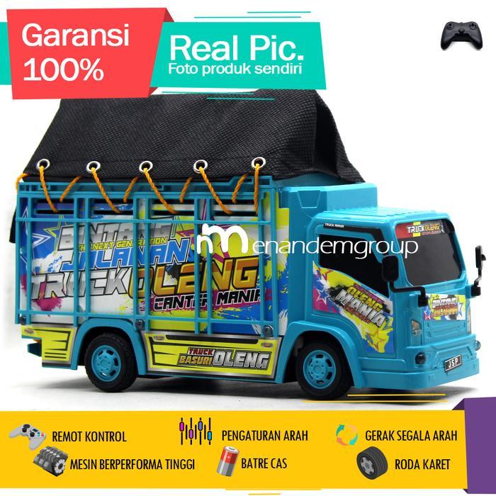 Mainan Mobil Remot Kontrol Rc Truk Dump Truk Fuso Oleng Basuri Telolet Angkut Barang Terpal - Biru b
