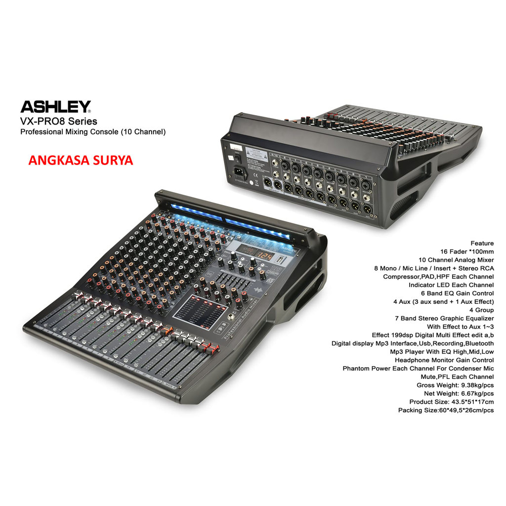 MIXER ASHLEY VX-PRO8 ORIGINAL / MIXER AUDIO8 CHANNEL ASHLEY VX PRO8/ MIXER 6 TONE ASHLEY VX PRO 8