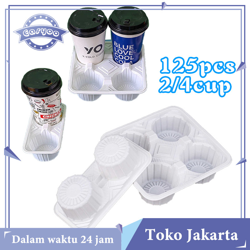 125pcs Drink Tray Take Away 2 Cup / 4 Cup Cup Tray Holder Tatakan Minuman Plastik