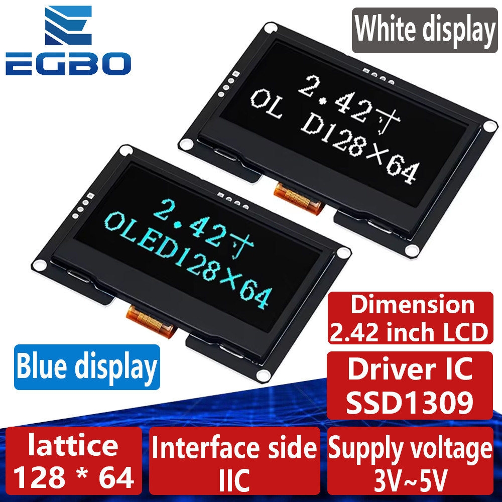 2.42" 2.42 inch LCD White Blue Screen 128x64 OLED Display Module IIC I2C SPI Serial for C51 STM32 SP