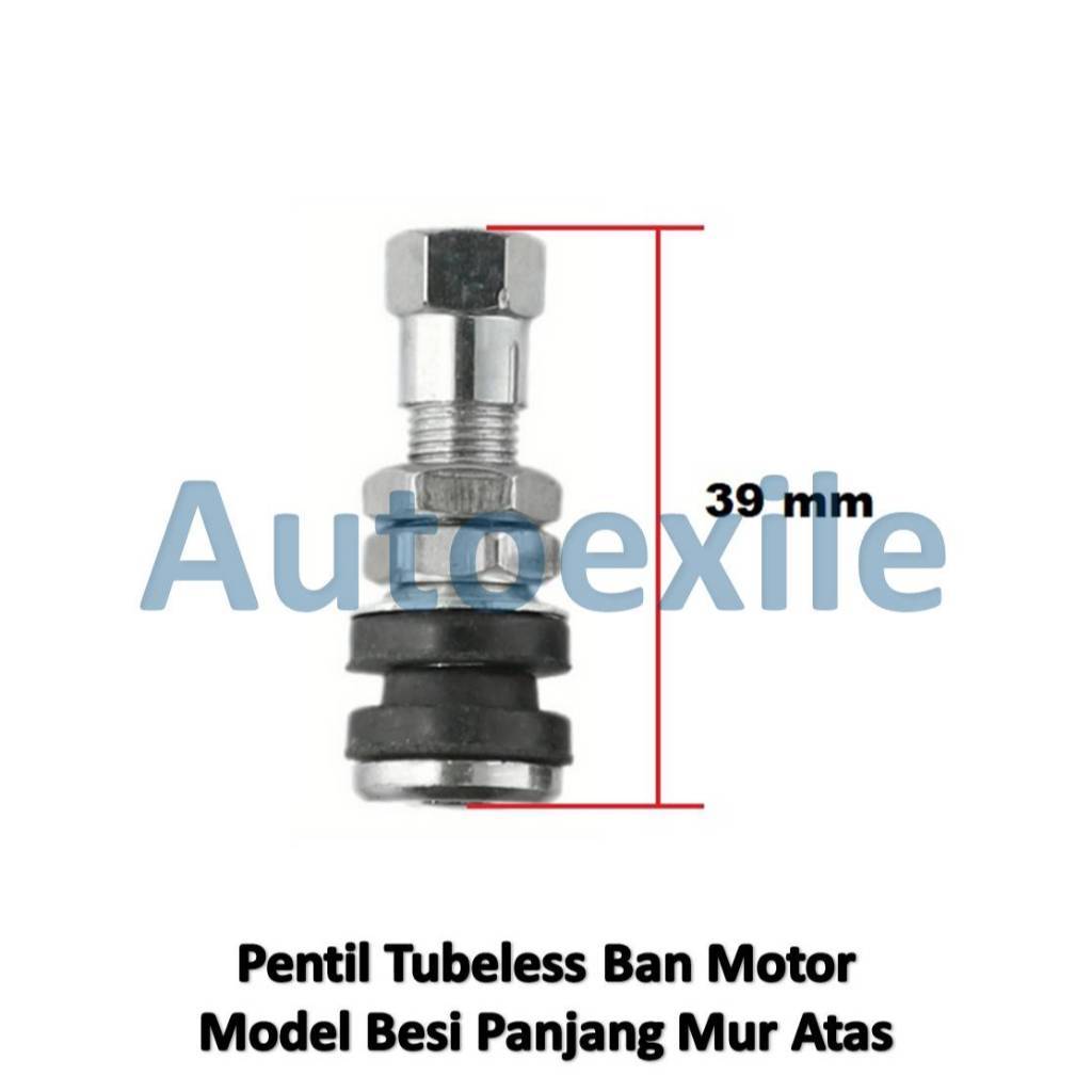 Pentil Tubles Besi TR161 TR161-39 Lurus Panjang (Min 10 buah) Mur Drat Atas 39 mm untuk ban tubeless
