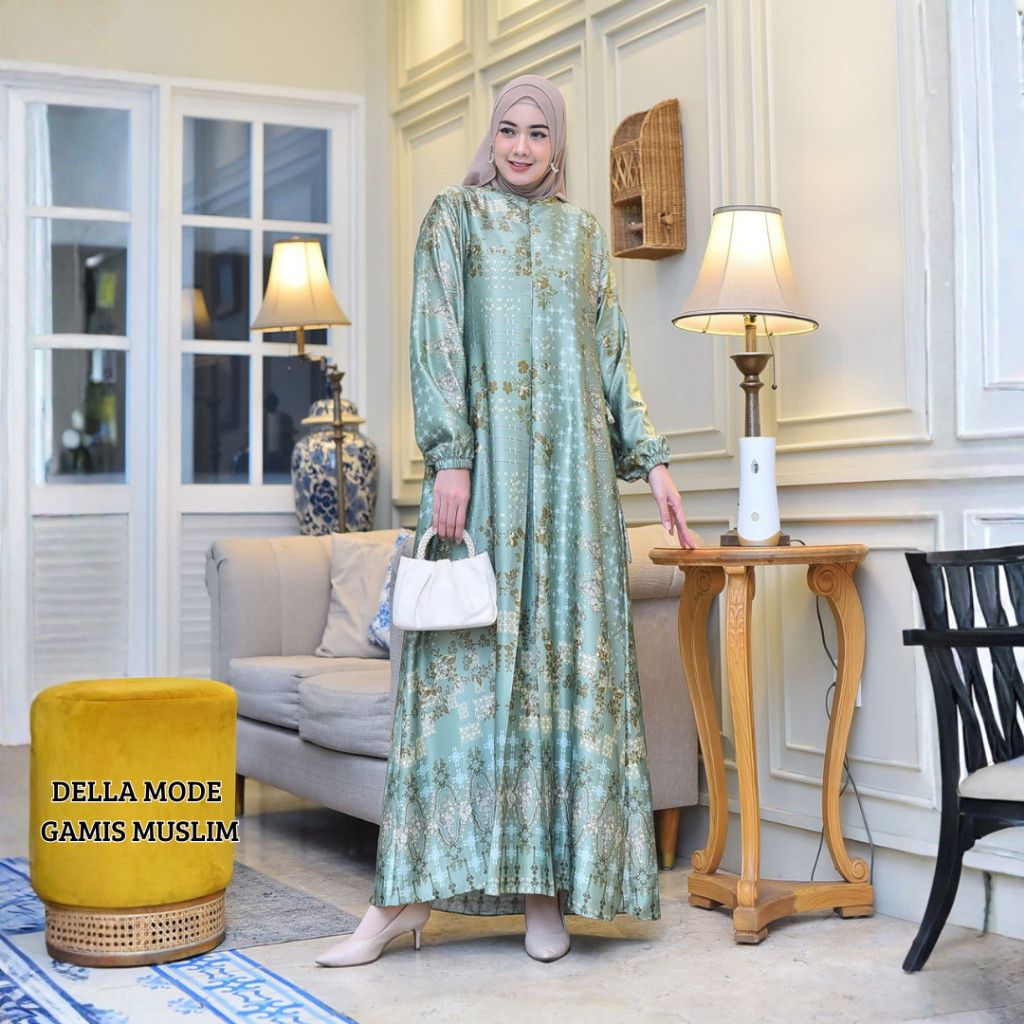 ALCA - Baju Gamis Silk Motif Bunsui kondangan Bunga Cantik Seragaman Pengajian M L XL 4L 6L Jumbo LD