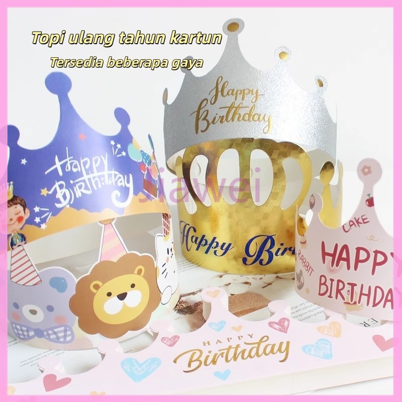 Jiawei Topi Ulang Tahun Kartun Anak-anak / Topi Mahkota Dekorasi Pesta / Topi Kue Lucu untuk Anak La