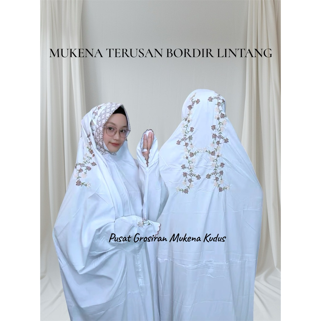 LOWESHOP Mukena Terusan Remaja Dewasa Bordir Mukena Lajuran Katun Adem Bordir Bunga