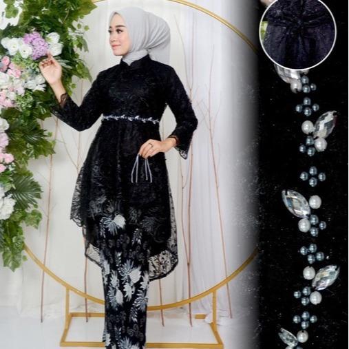 Setelan Kebaya Lesti Kejora Tunik Kebaya Modern Kebaya Pesta Kebaya wisuda Mewah - HITAM, M
