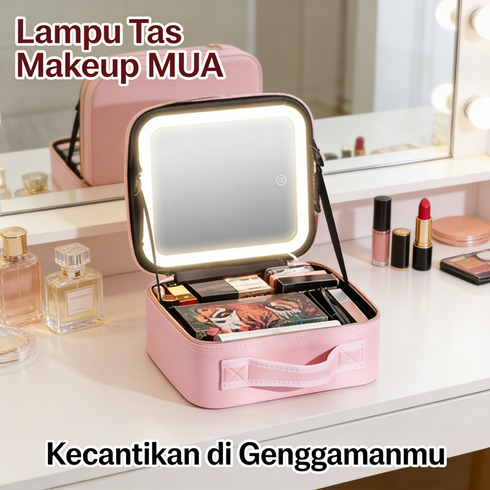 Case MUA Beauty Bag Tas Lampu Makeup LED / Mirror Tas Makeup Full Beauty / Lampu Tas Makeup Case LED