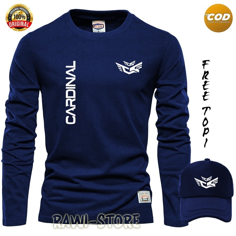BONUS TOPI TERBARU! Kaos Distro Lengan Panjang Pria&Wanita Cardinal Putih