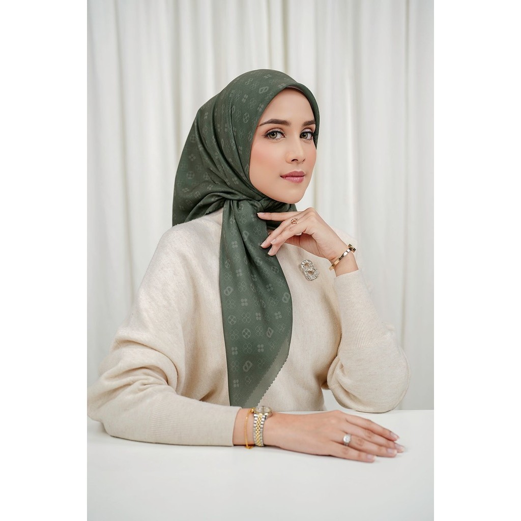 Buttonscarves Monogram Voile Square XL - Dark Forest