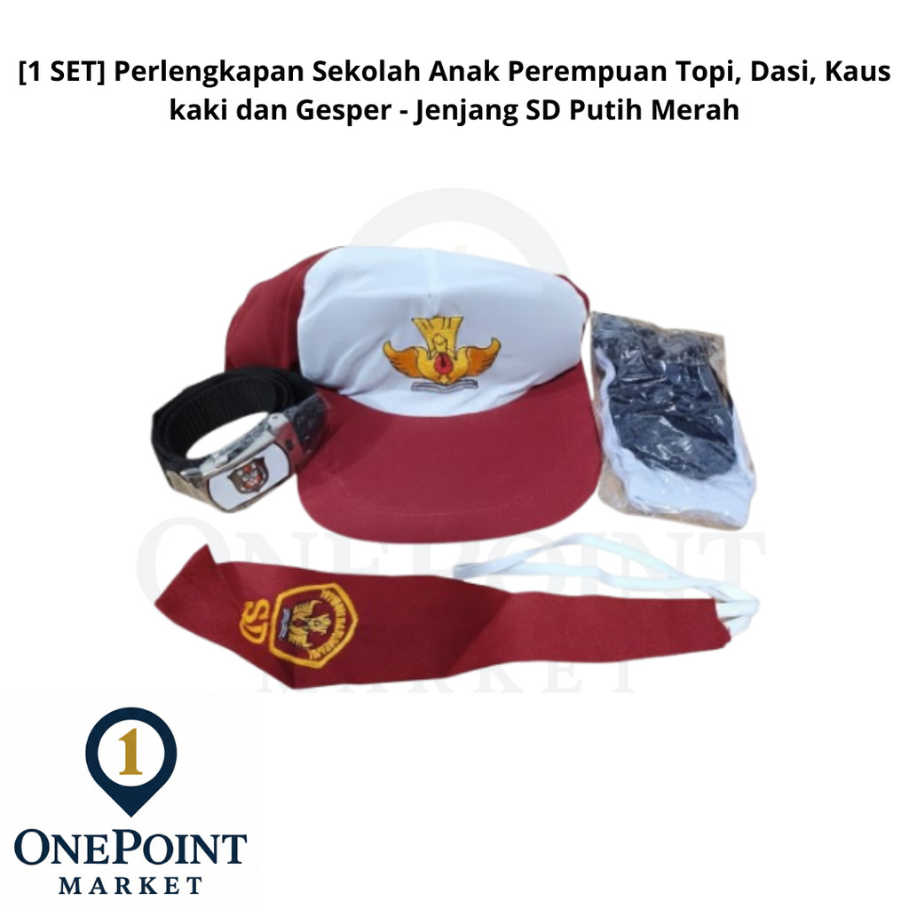 [1 SET] Perlengkapan Sekolah Anak Perempuan Topi, Dasi, Kaus kaki dan Gesper - Jenjang SD Putih Mera