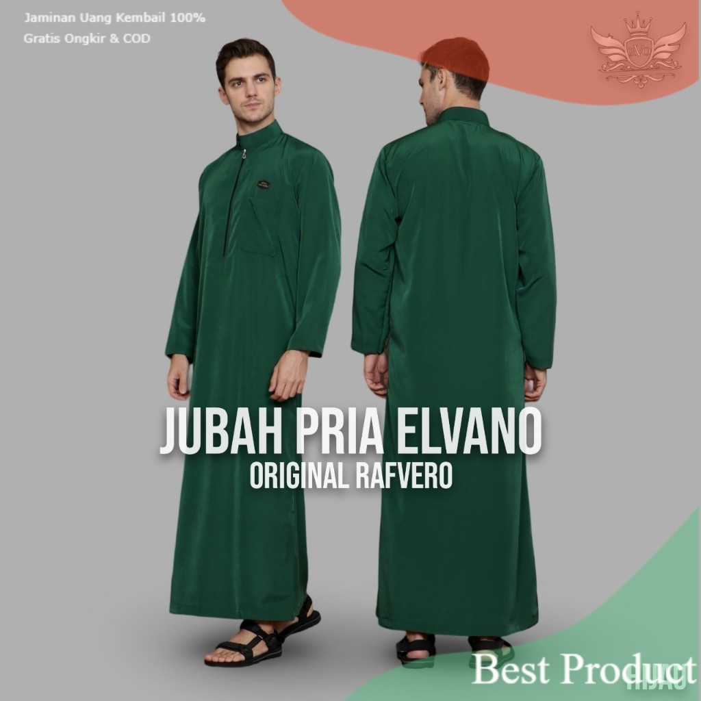 Jubah Pria Model Saudi Polos Modern Slimfit Original Lengan Panjang Berkerah Warna Hijau Botol Green
