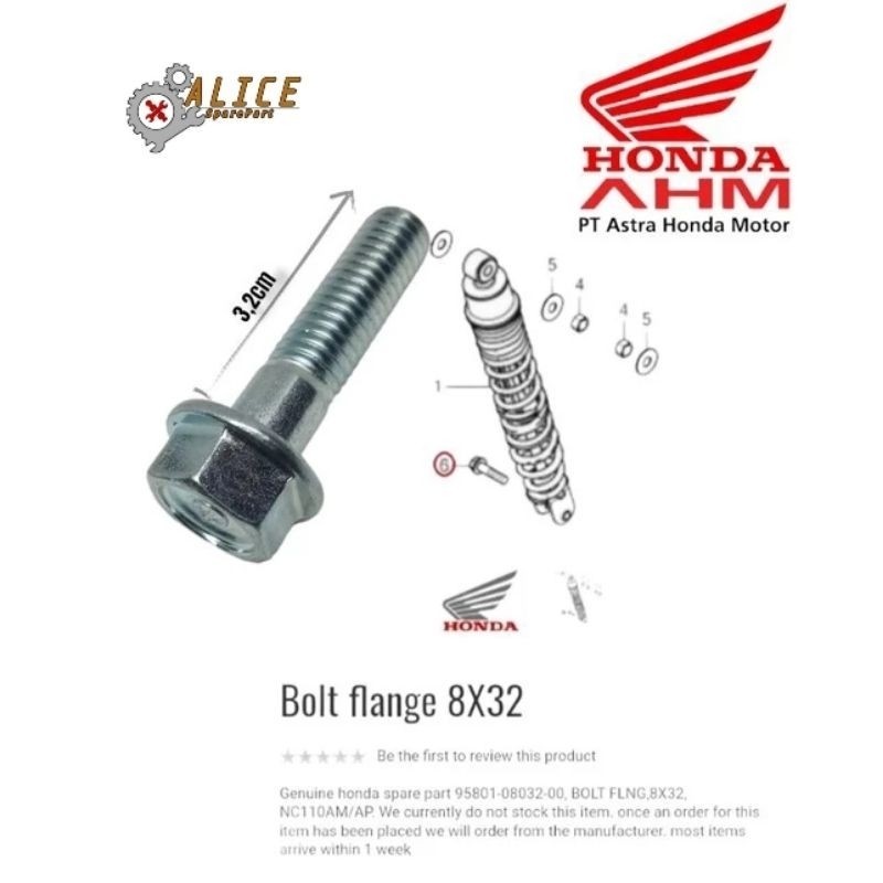 Baut 12 m8x32 shokbleker belakang honda UNIVERSAL  baut 12 panjang 3,2cm original