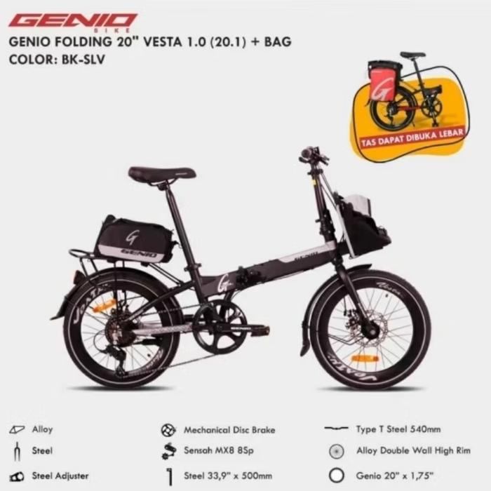 Sepeda Lipat 20 inch Genio Vesta 1.0 - bk slv