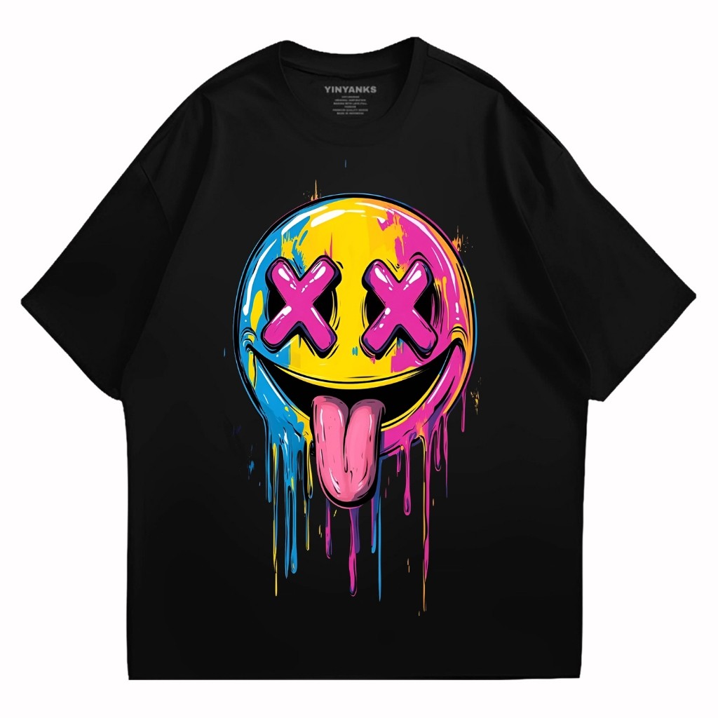 Kaos Pria Yinyanks T-Shirt Smiley kaos varian warna pria wanita unisex