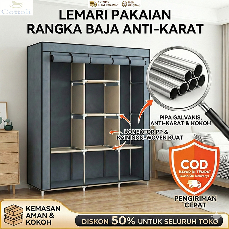 Cottoli Lemari Pakaian Serbaguna Lemari Baju Portable Lemari Kain Portable Lemari Gantung Minimalis