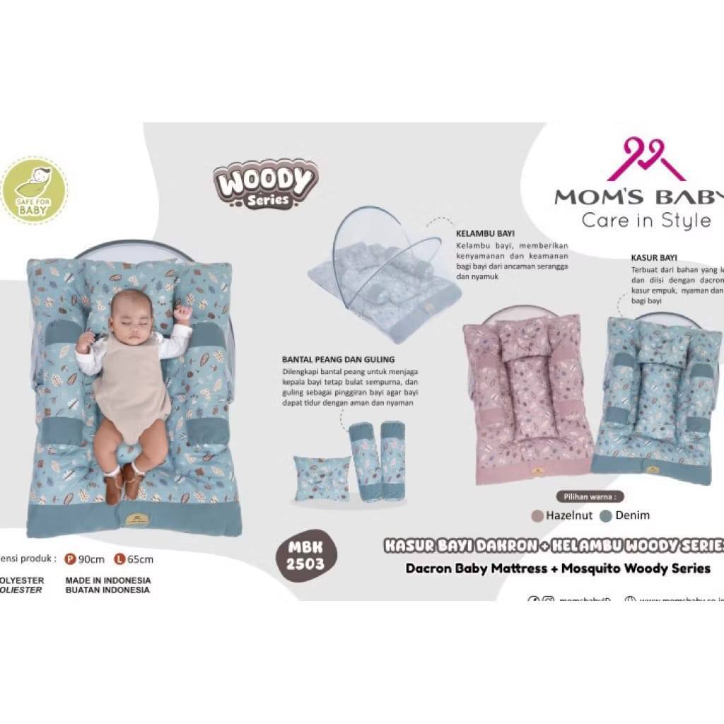 Moms Baby Kasur Bayi Dakron + Kelambu Woody Series MBK2503 - Kasur Kelambu Bayi