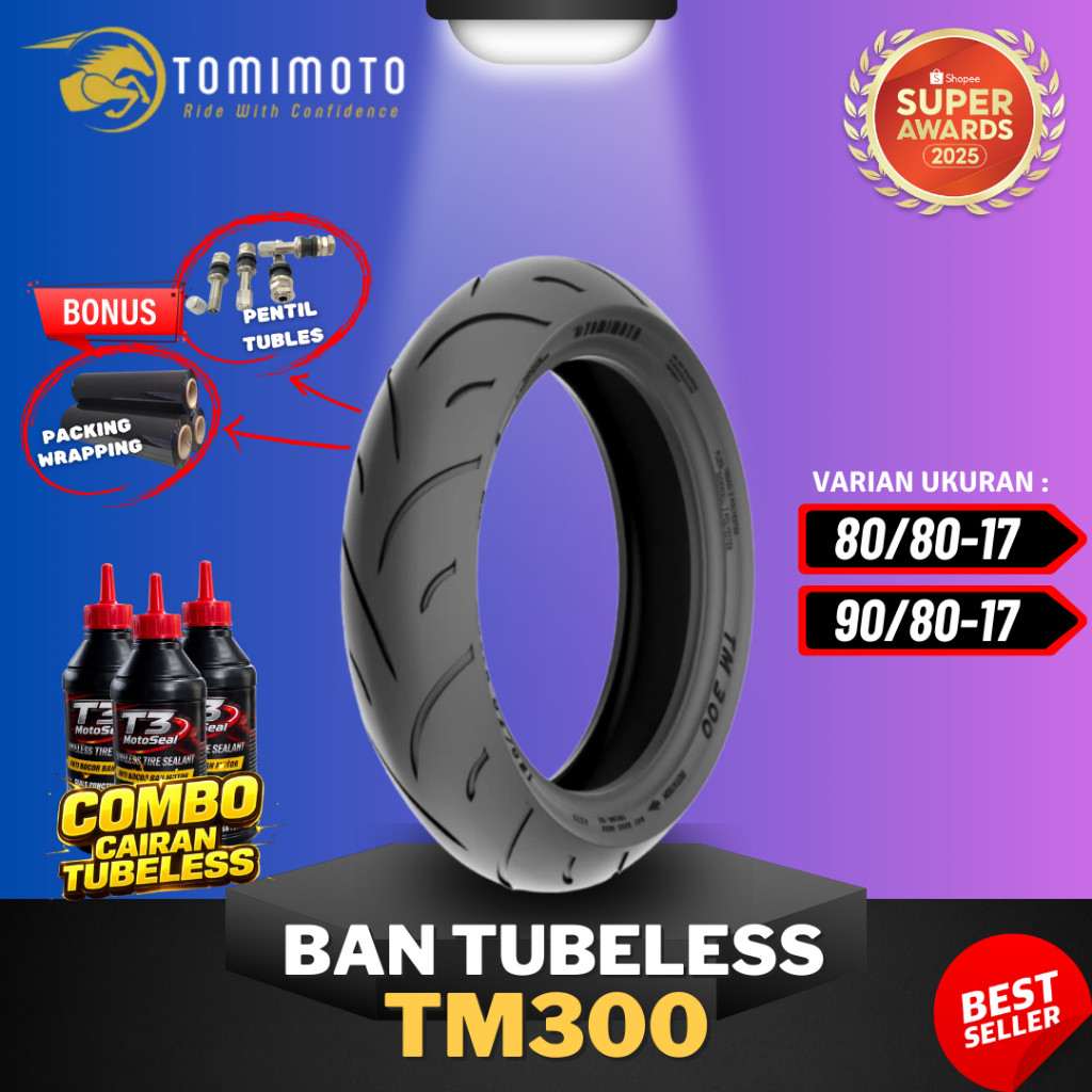 [SEPASANG MURAH] BAN TOMIMOTO TM300 RING 17 / ( 80/80-17 & 90/80-17 ) BAN TOMIMOTO TUBELESS TUBLES R