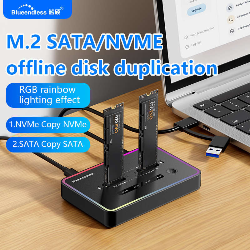 Blueendless Dual-Bay offline clone M.2 NVMe PCIE SSD docking station M.2 SATA SSD reader 20Gbps USB3