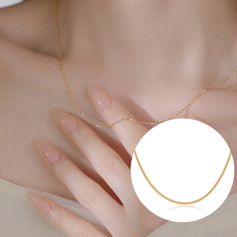 Kalung Tipis Baja Titanium Kalung 40+6Cm Rantai Berbentuk O Rantai Tulang Selangka Warna Rantai Tipi