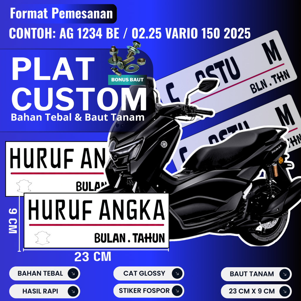 PLAT CUSTOM WARNA PUTIH PLAT CUSTOM SATU PASANG WARNA PUTIH PLAT CUSTOM BAUT TANAM