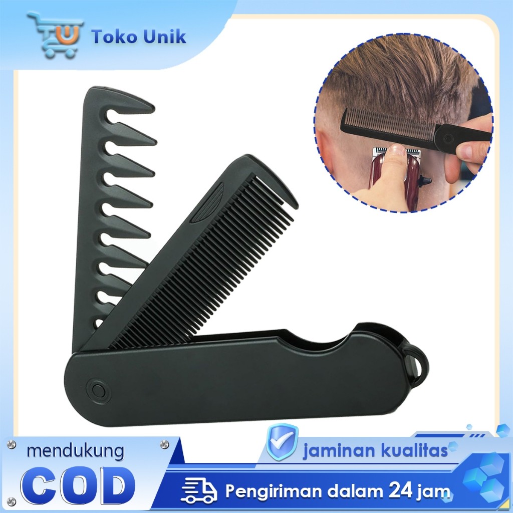Sisir Rambut Lipat 2 In 1 Sisir Pelurus Rambut Pria Foldable Pocket Hair Comb Sisir Saku Portable