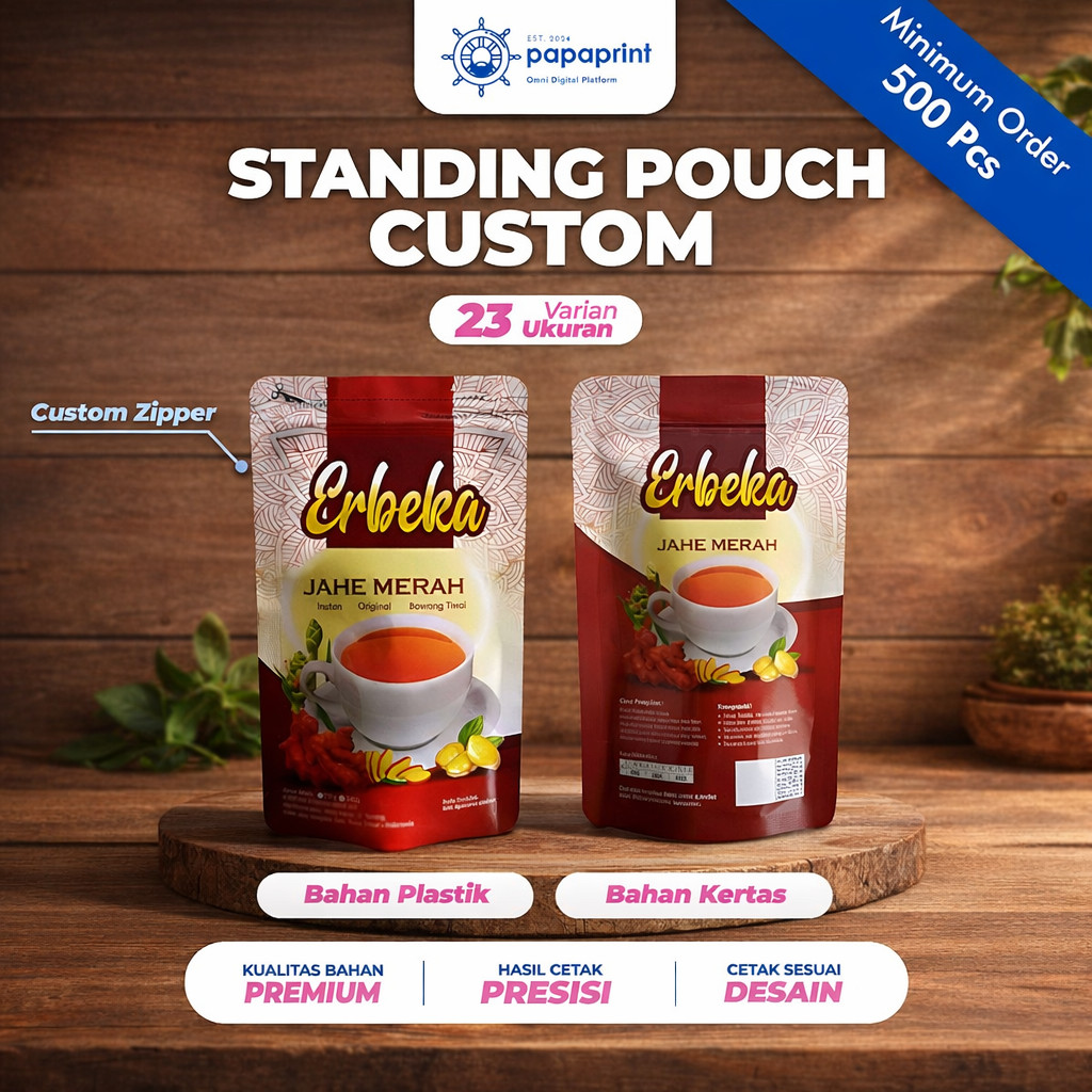 Cetak Kemasan Standing Pouch | Standing Pouch Custom - Papaprint Full Printing Ziplock Plastik Makan