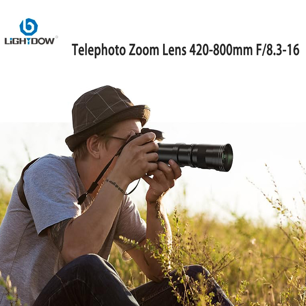 Lightdow 420-800mm f/8.3-f16 Lensa Zoom Telefoto Manual untuk Kamera DSLR Canon EOS R1 80D T3 T4 T5i