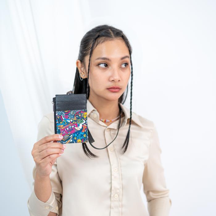 SOVLO ID Card / Tempat ID Card dengan Seleting / ID Card Lanyard - Tali ID Card Kerja - Black_AF