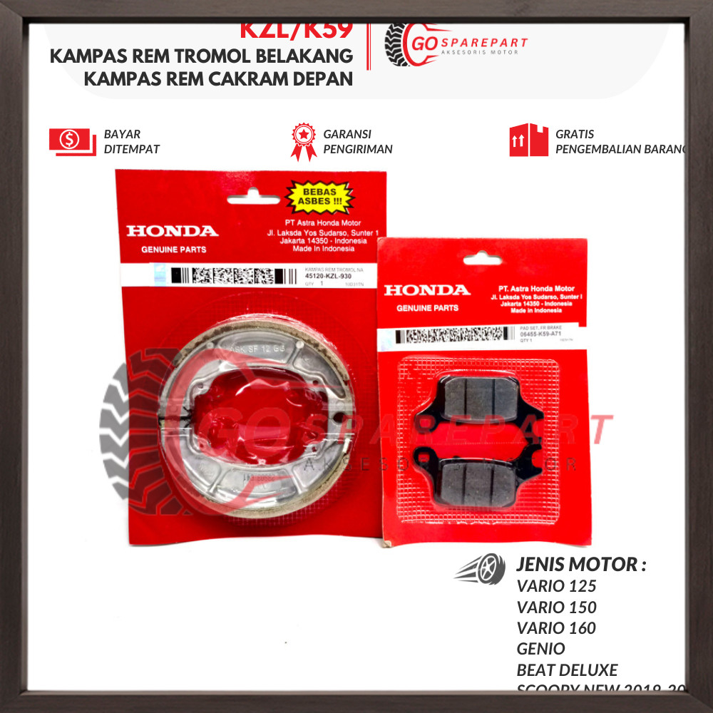 (HONDA) KZL/K59 PAKET KAMPAS REM DEPAN+BELAKANG / VARIO 125 / VARIO 150 / VARIO 160 / GENIO / BEAT D