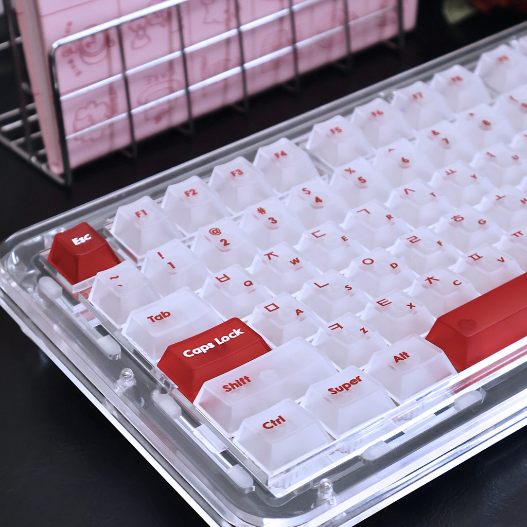 Korean Keycaps Russian 131Keys Pc erry Translucent Frosted Matte Retro Red For Aula75/99 Meanical Ke