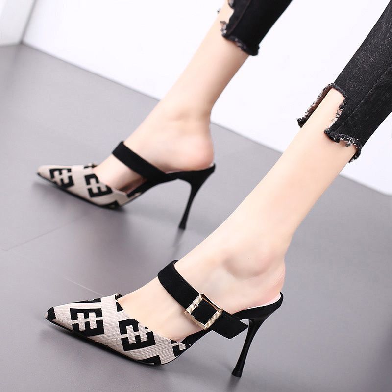 Sendal hak tinggi untuk wanita, sandal outdoor hak tipis, sandal wanita model baru, sandal slip-on.