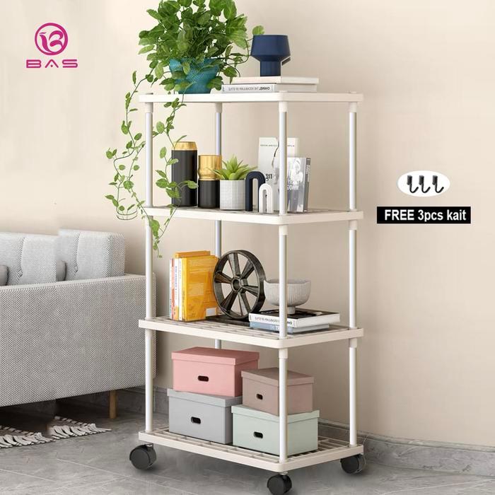 BOXWORLD BAS Rak dapur plastik rak susun serbaguna rak kamar mandi 4 susun - PUTIH