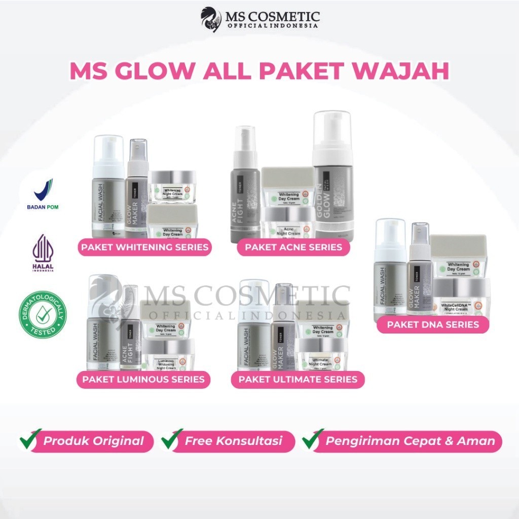 Ms Glow All Paket Wajah Whitening Memutihkan ber Jerawat Acne Ultimate Flek Luminous White Cell DNA 