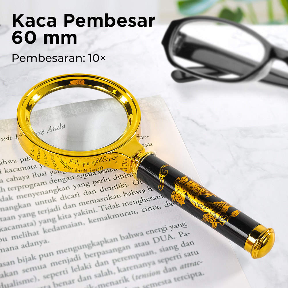 Kaca Pembesar 10X Diameter 60mm Handheld Lup Baca Desain Naga Elegan - Lup Baca Desain Naga Kaca Pem