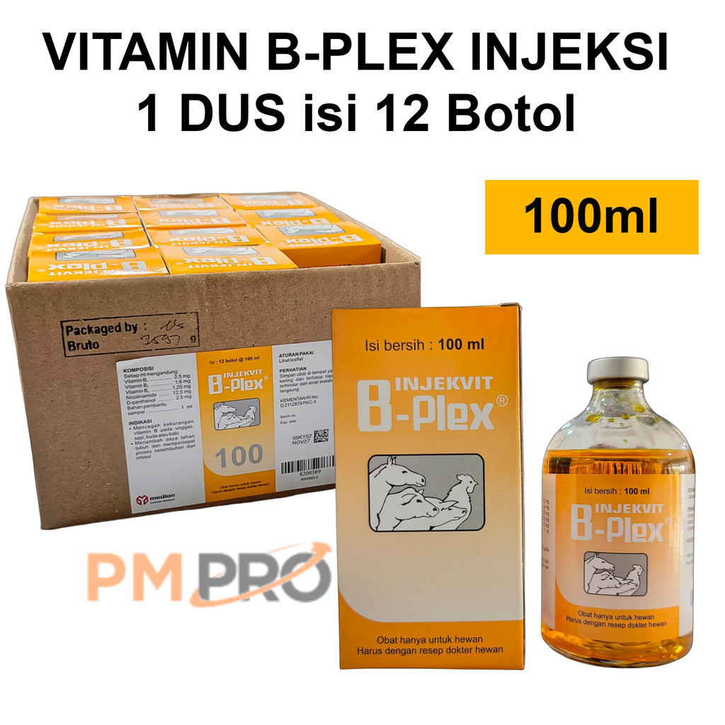 Vitamin B-Plek Komplek Injeksi 100ml 12 Botol Obat Suntik Penambah Kekebalan Hewan Ternak