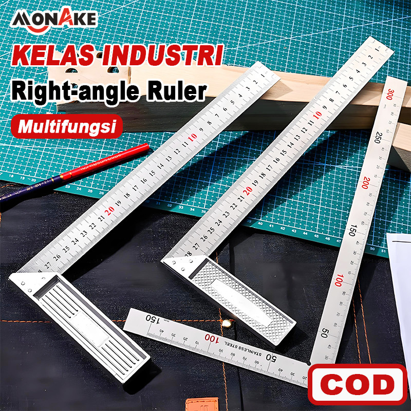 Monake German Penggaris Siku L 20-60CM Steel Angle Ruler Tukan Steel Square Try Square Right-angle R