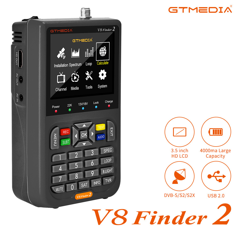 GTME V8 Finder2 DVB-S2 1080P Satellite Finder gital FTA DVB-S/S2/ S2X Signal Detector Receiver LCD S