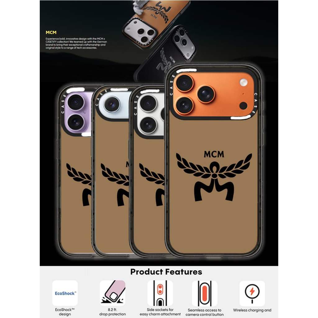 CASECASE X MCM Logo Case - Casing Cokelat Tepi Hitam Bening Keras Magnetik dengan Daya Hisap Kuat, T