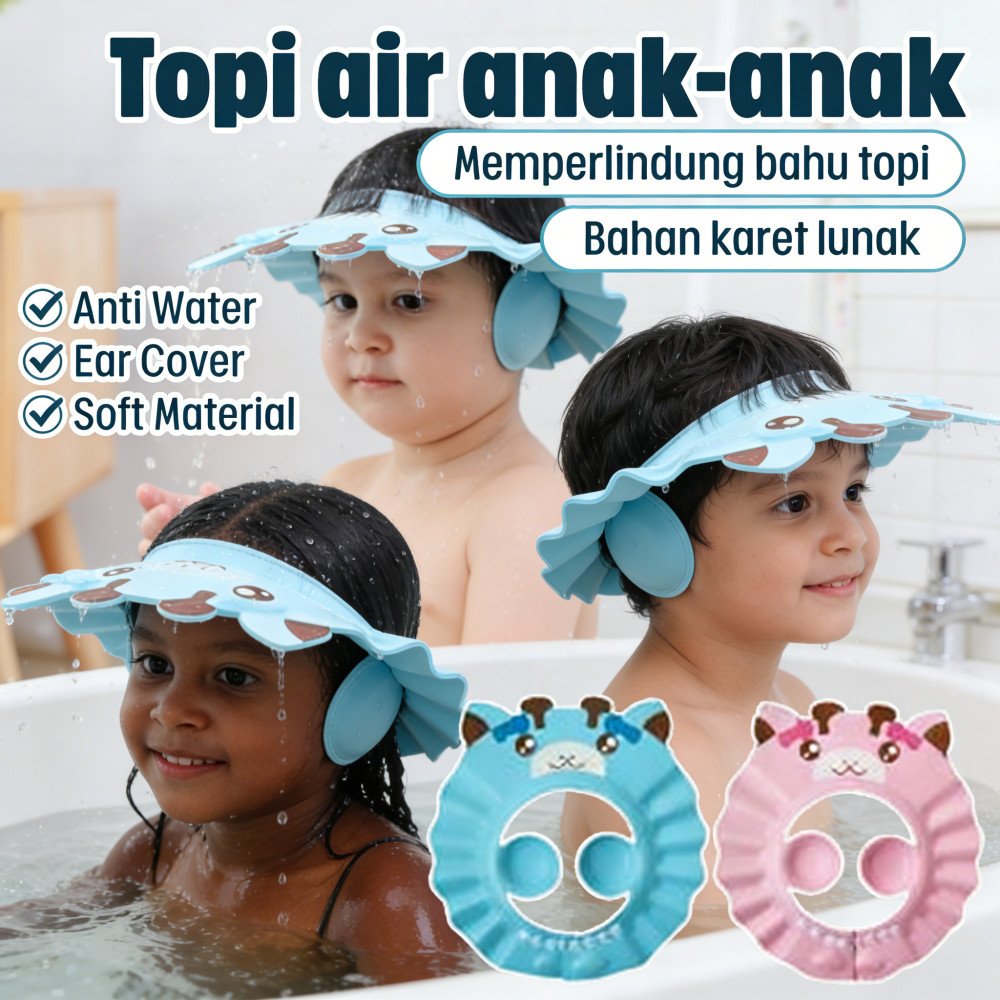 Anti Air Mandi Bayi Baby Topi Kancing Telinga Topi Baby NEW 0-6 Tahun