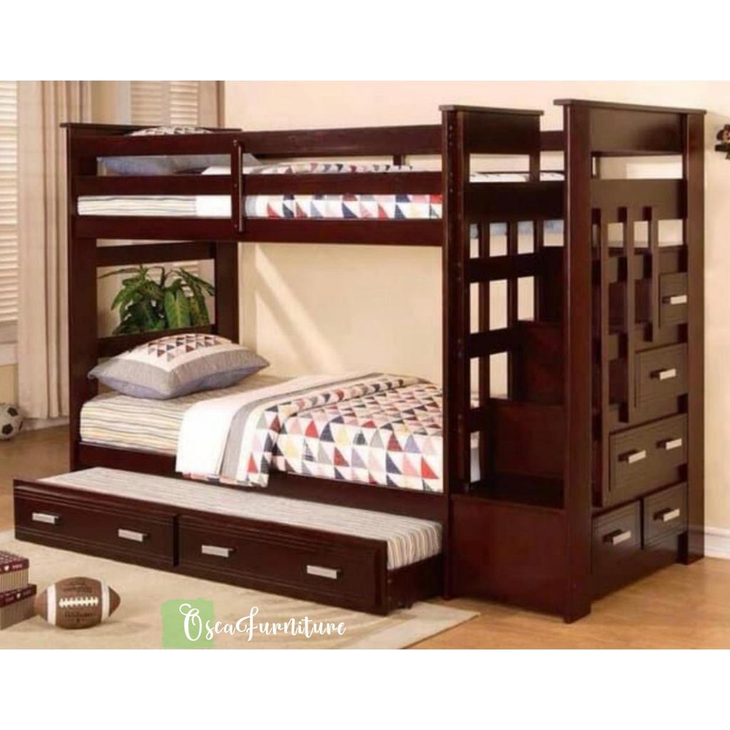 tempat tidur tingkat kayu jati