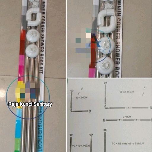 Tiang Shower Curtain U,L,Lurus/Tirai Kamar Mandi Stainless (PROMO) - Alumunium