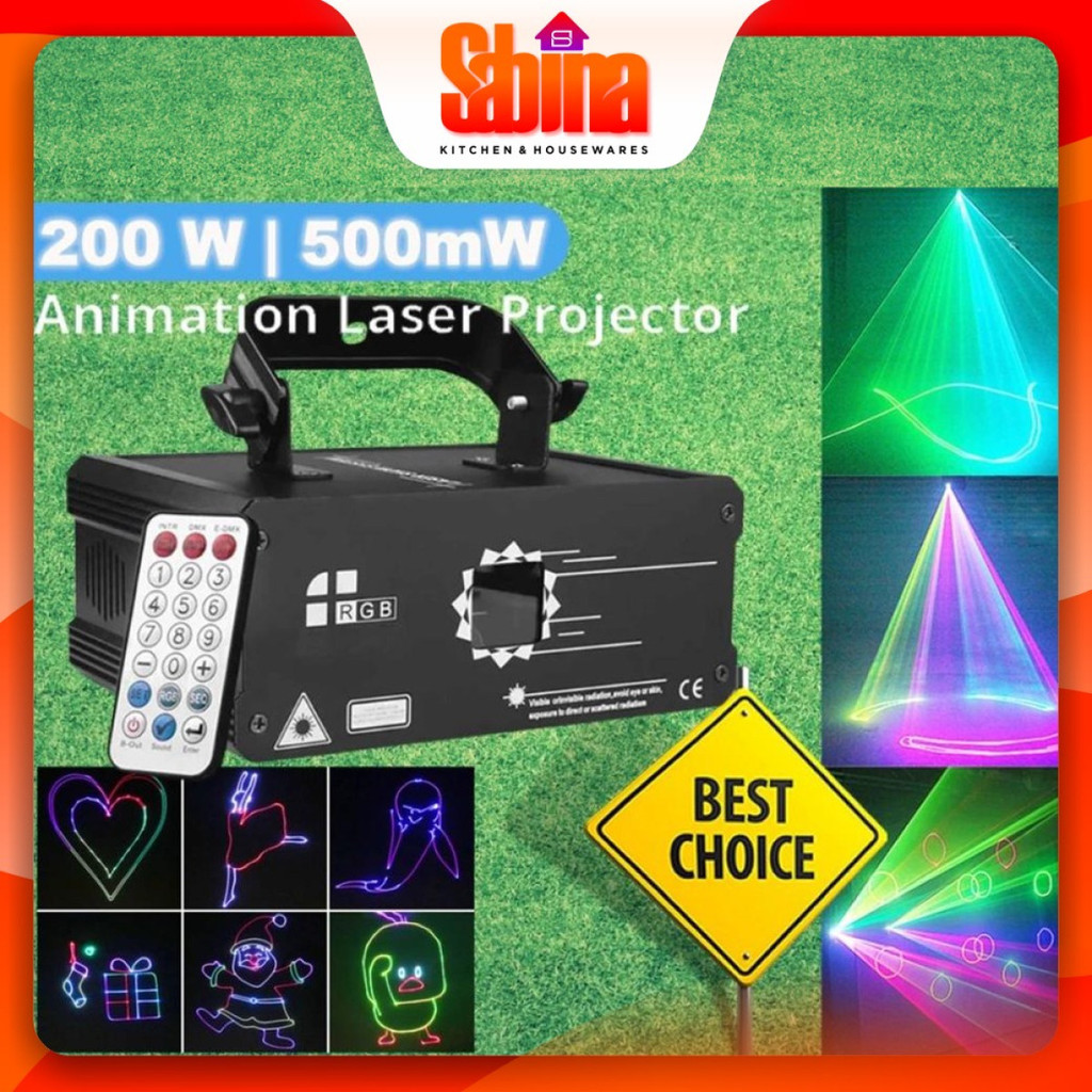 Lampu Proyektor Animasi Gambar Logo Lighting Disco Laser 500mW DMX512 RGB